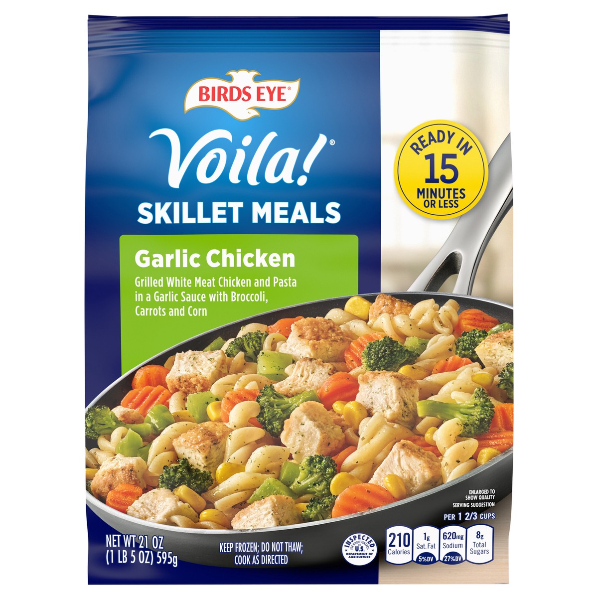 slide 1 of 1, Birds Eye Voila! Garlic Chicken Frozen Meal, 21 OZ Bag, 22 oz