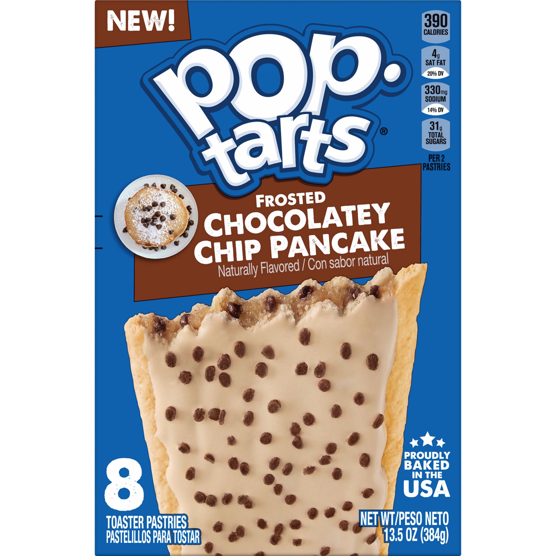 slide 5 of 5, Pop-Tarts Toaster Pastries, Breakfast Foods, Kids Snacks, Frosted Chocolatey Chip Pancake, 13.5oz Box, 8 Pop-Tarts, 13.5 oz