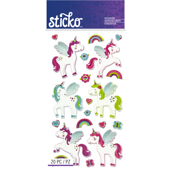 slide 1 of 1, Sticko Stickers Unicorns, 20 ct