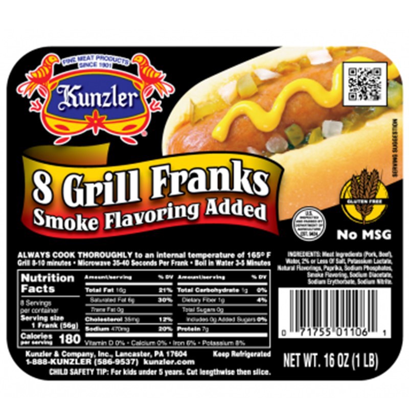 slide 1 of 1, Kunzler Grill Franks, 1 lb