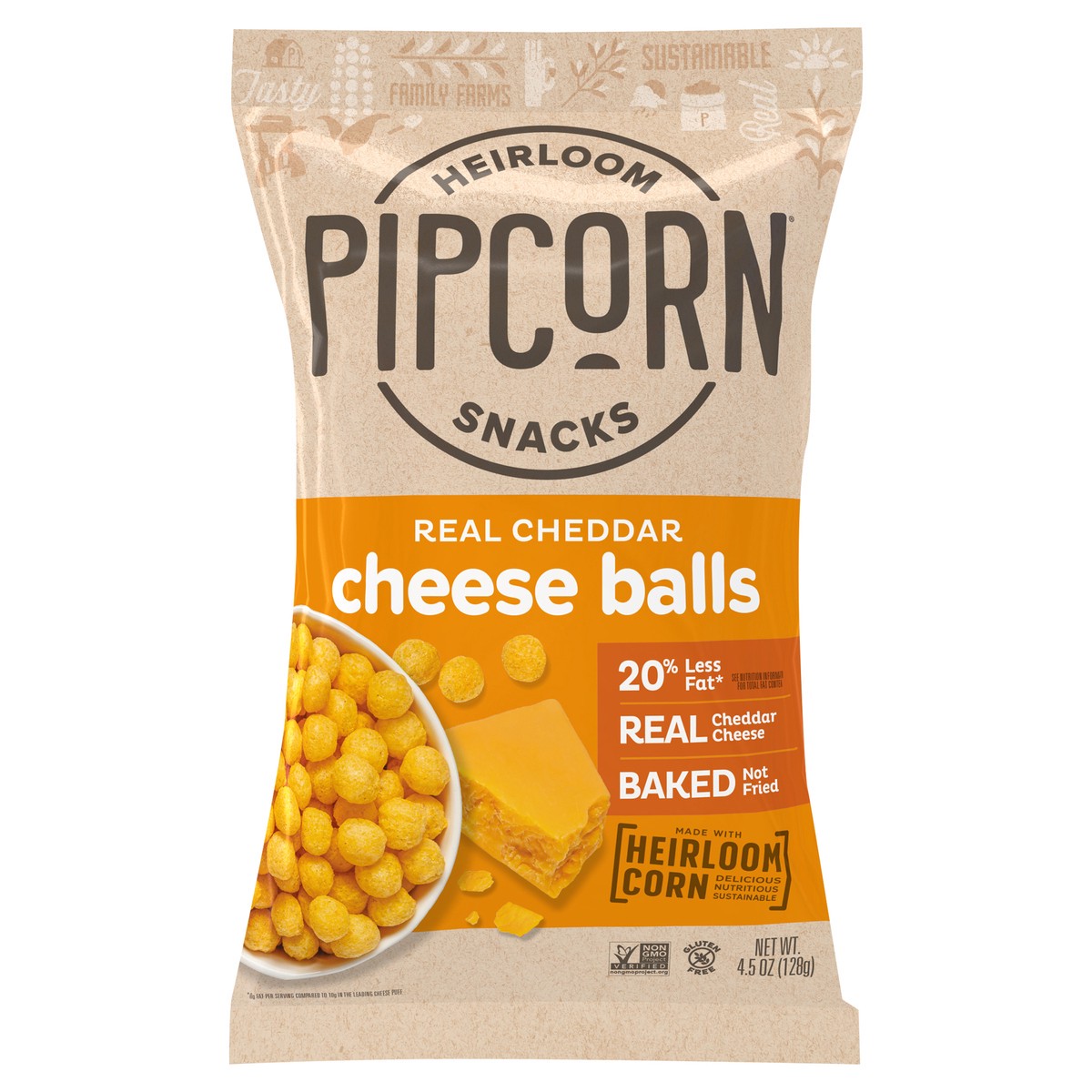 slide 5 of 8, Pipcorn Heirloom Cheddar Cheese Balls 4.5 oz, 4.5 oz