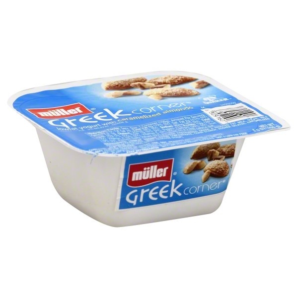 slide 1 of 1, Müller Greek Corner Caramelized Almonds Lowfat Yogurt, 5.3 oz