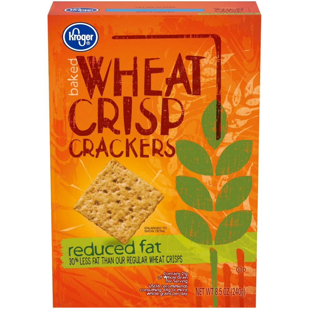 slide 1 of 1, Kroger Reduced Fat Baked Wheat Crisp Crackers Box, 8.5 oz