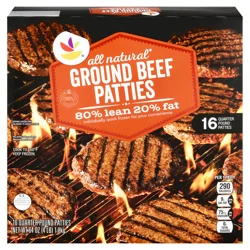 Giant Natural 80% Lean 20% Fat Ground Beef Patties - 16 ct Frozen