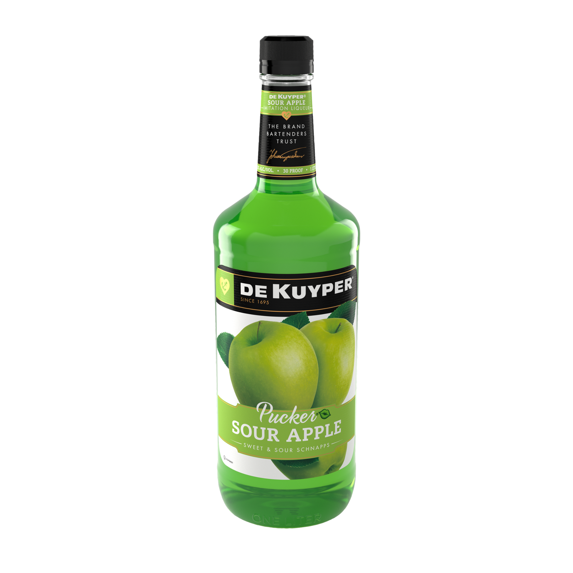 slide 2 of 2, DeKuyper Pucker Sour Apple Schnapps Liqueur 1 L, 1 liter