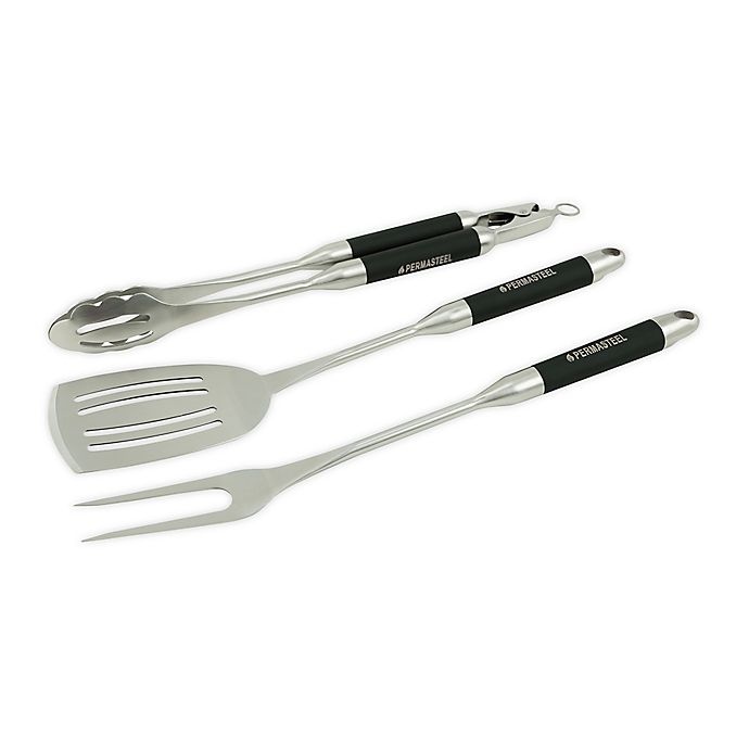 slide 1 of 1, Permasteel BBQ Tool Set - Stainless Steel, 3 ct