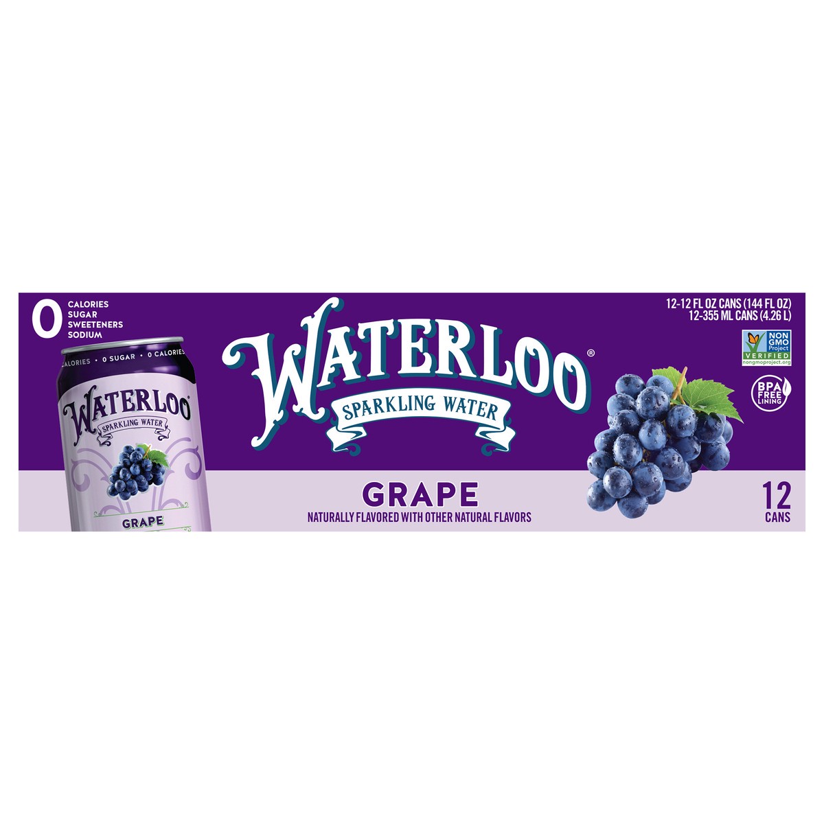 slide 1 of 2, Waterloo Grape Sparkling Water, 12 fl oz