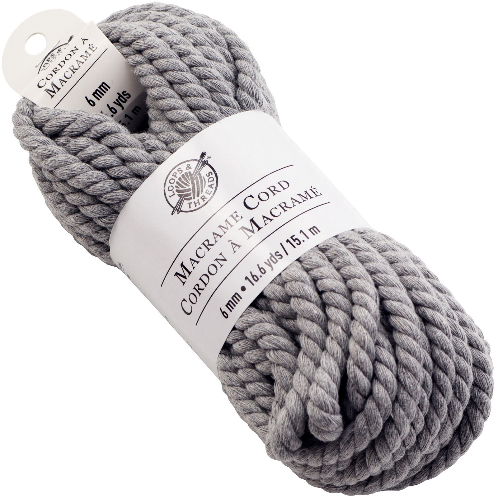 slide 2 of 3, Charcoal Macrame Cotton Cord By Loops & Threads, 75ft., 75 ft
