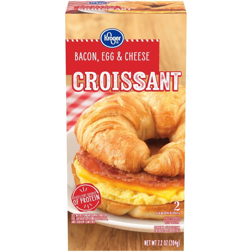 slide 1 of 1, Kroger Bacon Egg & Cheese Croissant Sandwiches, 7.2 oz