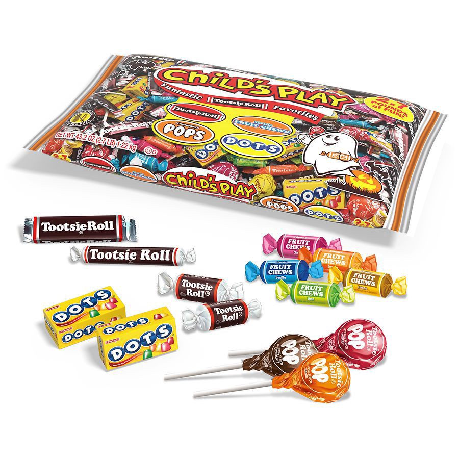 slide 2 of 5, Tootsie Roll Child's Play Mixed Halloween Candy, Tootsie Roll, Dots, Large Variety Bag, 43.2 oz
