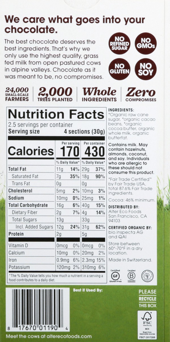 slide 3 of 9, Alter Eco Classic Milk Chocolate Bar, 2.65 oz