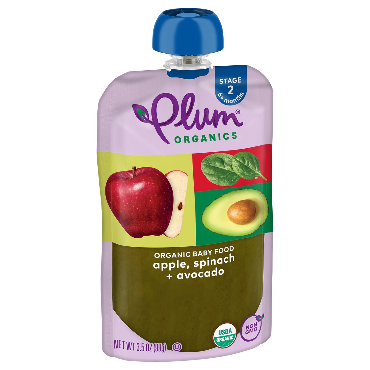 slide 8 of 9, Plum Organics Stage 2 Organic Baby Food Apple, Spinach + Avocado, 3.5oz Pouch, 3.5 oz