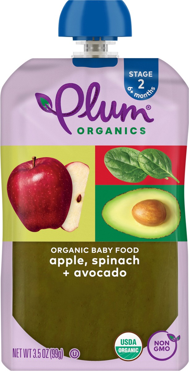 slide 3 of 9, Plum Organics Stage 2 Organic Baby Food Apple, Spinach + Avocado, 3.5oz Pouch, 3.5 oz