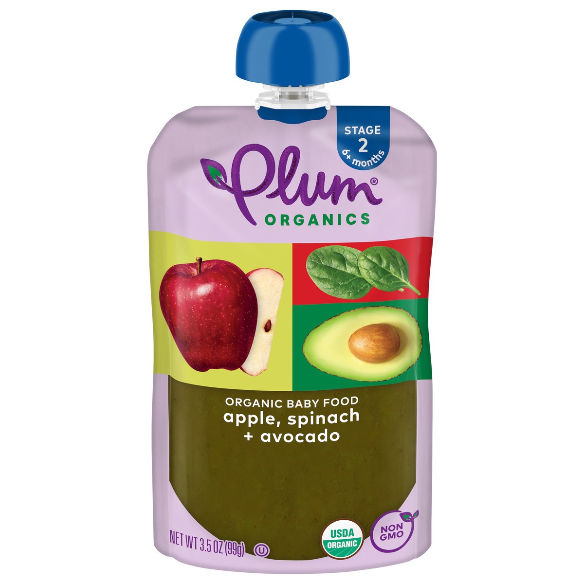 slide 1 of 9, Plum Organics Stage 2 Organic Baby Food Apple, Spinach + Avocado, 3.5oz Pouch, 3.5 oz