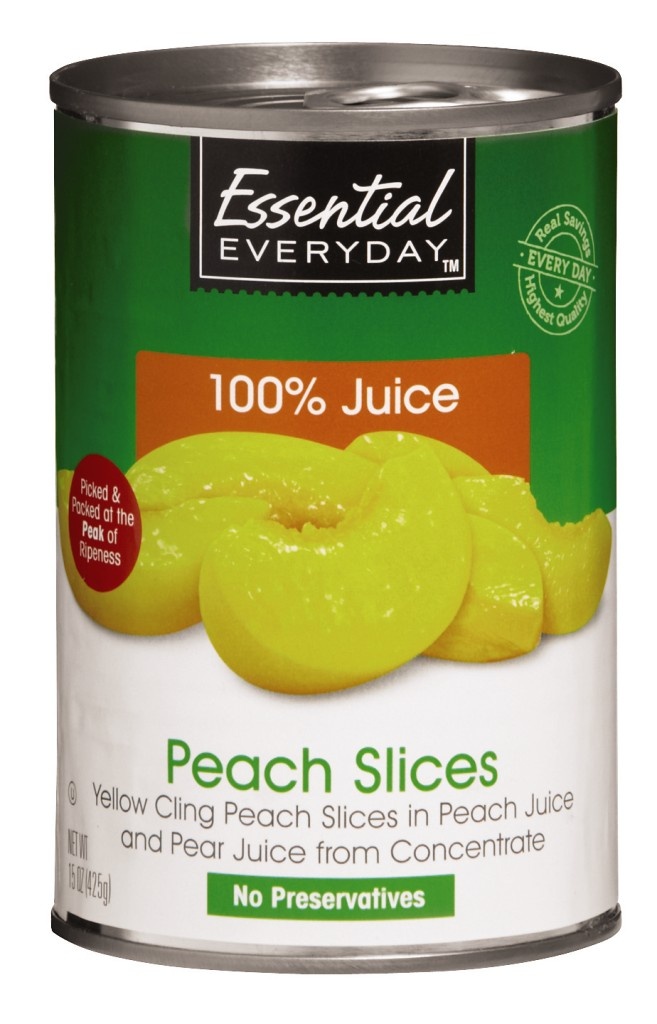 slide 1 of 1, Essential Everyday Peach Slices in Peach and Pear Juice, 15 oz