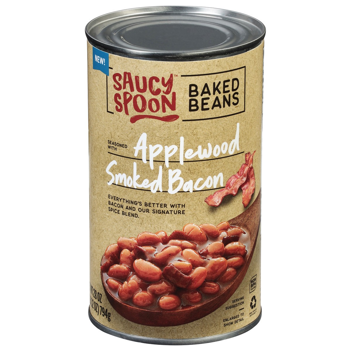 slide 6 of 14, Saucy Spoon Applewood Smoked Bacon Baked Beans 28 oz, 28 oz