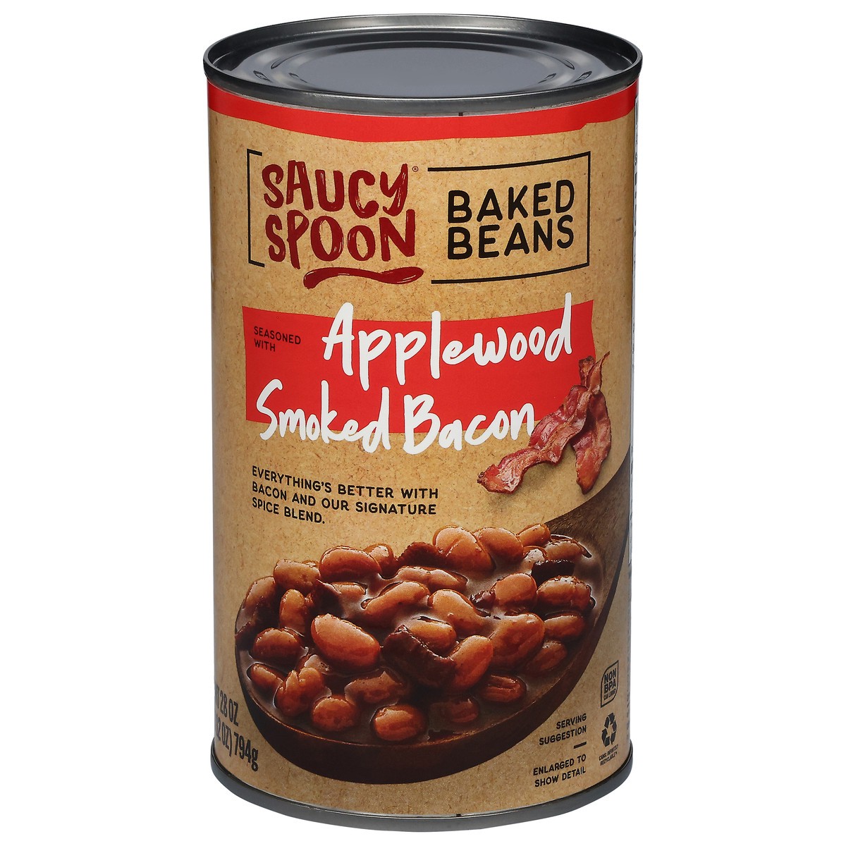 slide 1 of 14, Saucy Spoon Applewood Smoked Bacon Baked Beans 28 oz, 28 oz