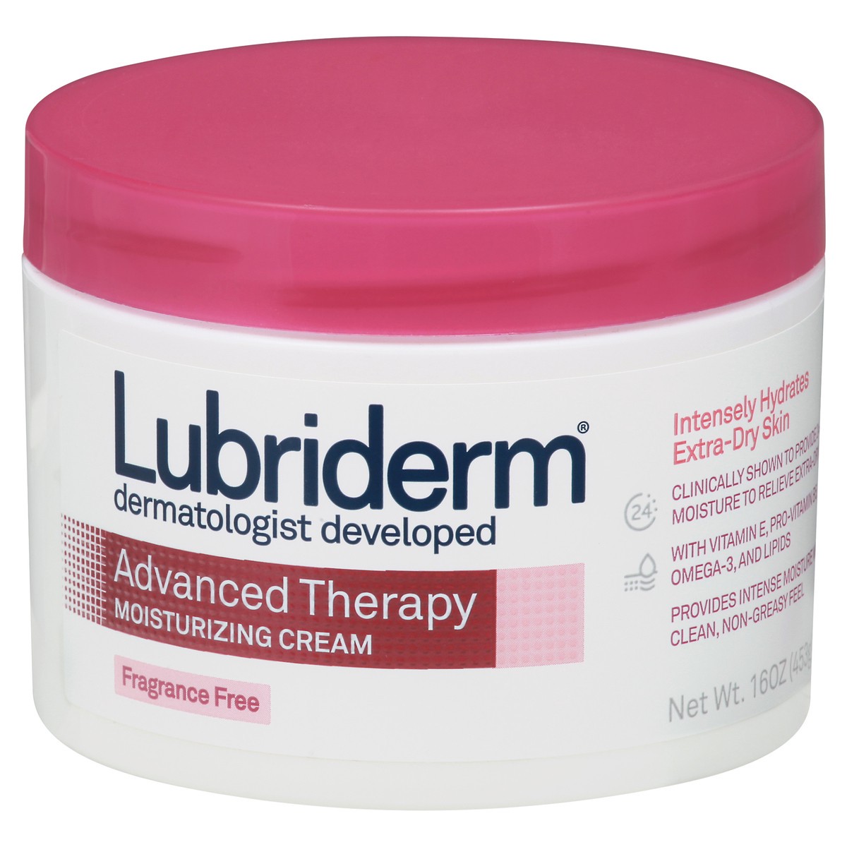 slide 8 of 9, Lubriderm Advanced Therapy Fragrance-Free Moisturizing Cream with Vitamin E and Pro-Vitamin B5, Intense Hydration for Extra Dry Skin, Non-Greasy Formula, 16 fl. oz, 16 oz