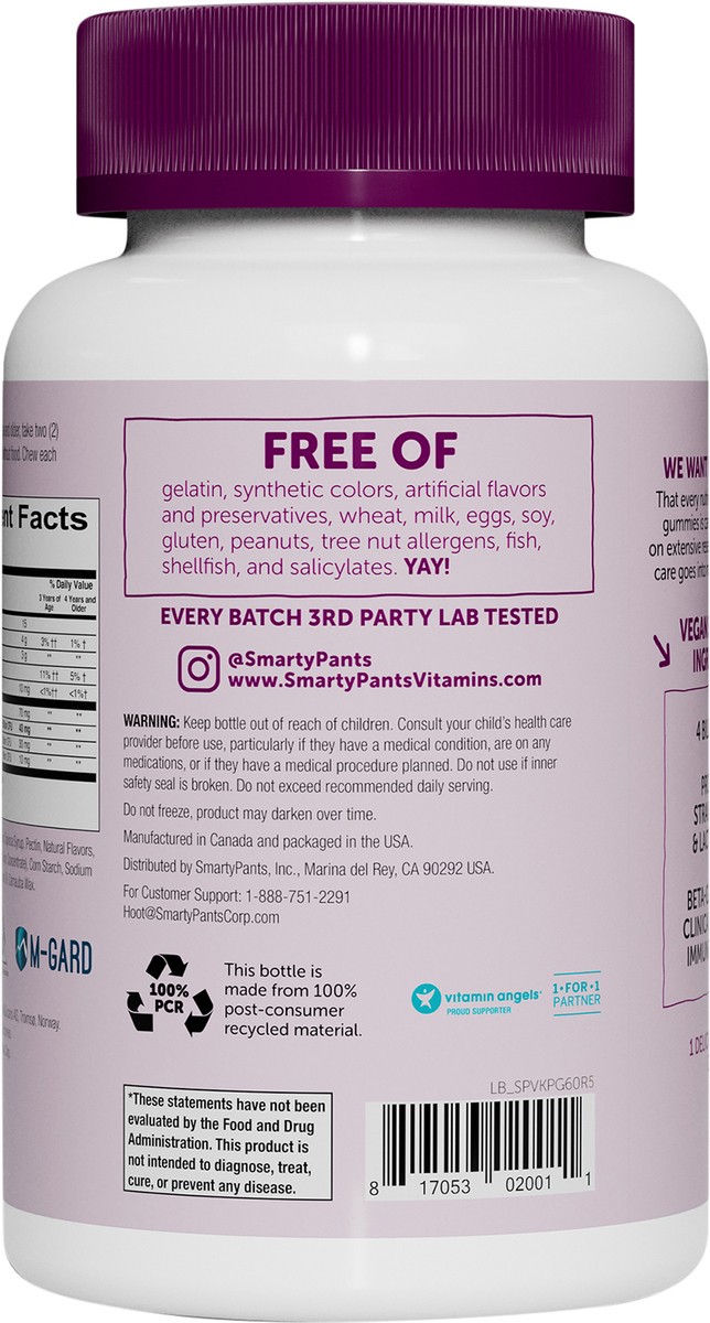 slide 5 of 8, SmartyPants Kids Prebiotic and Probiotic Immunity Formula - Grape, 60 ct., 60 ct