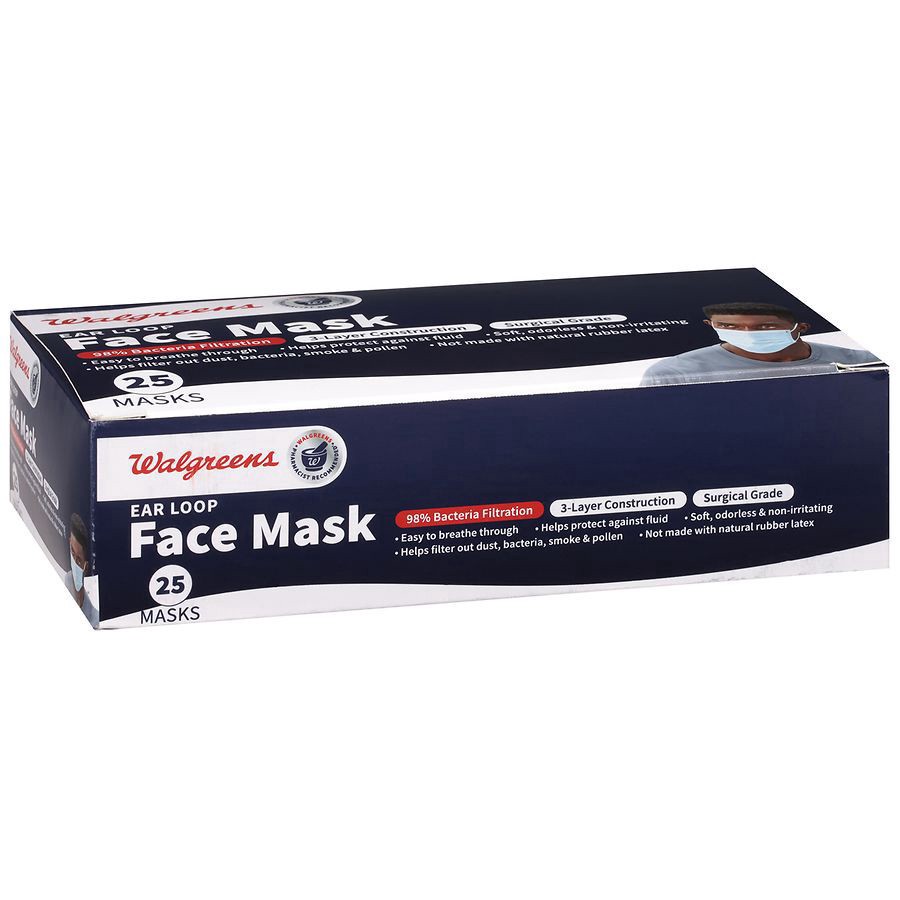 slide 4 of 5, Walgreens Surgical 3-Ply Ear Loop Face Mask, 25 ct