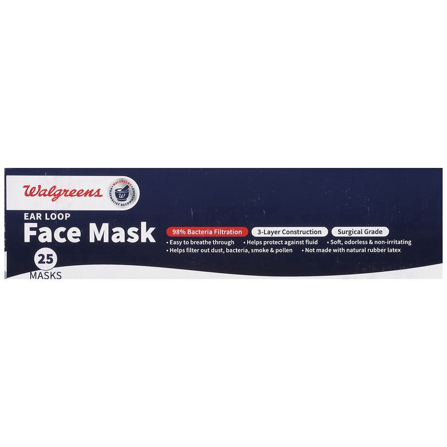 slide 2 of 5, Walgreens Surgical 3-Ply Ear Loop Face Mask, 25 ct
