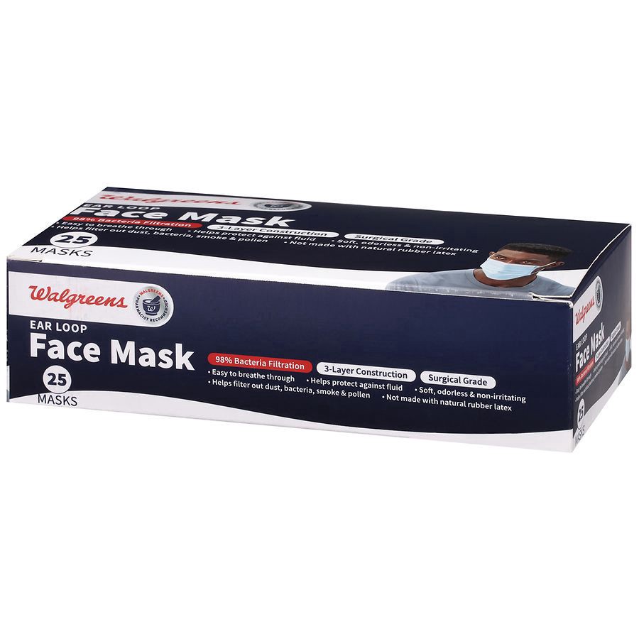 slide 3 of 5, Walgreens Surgical 3-Ply Ear Loop Face Mask, 25 ct
