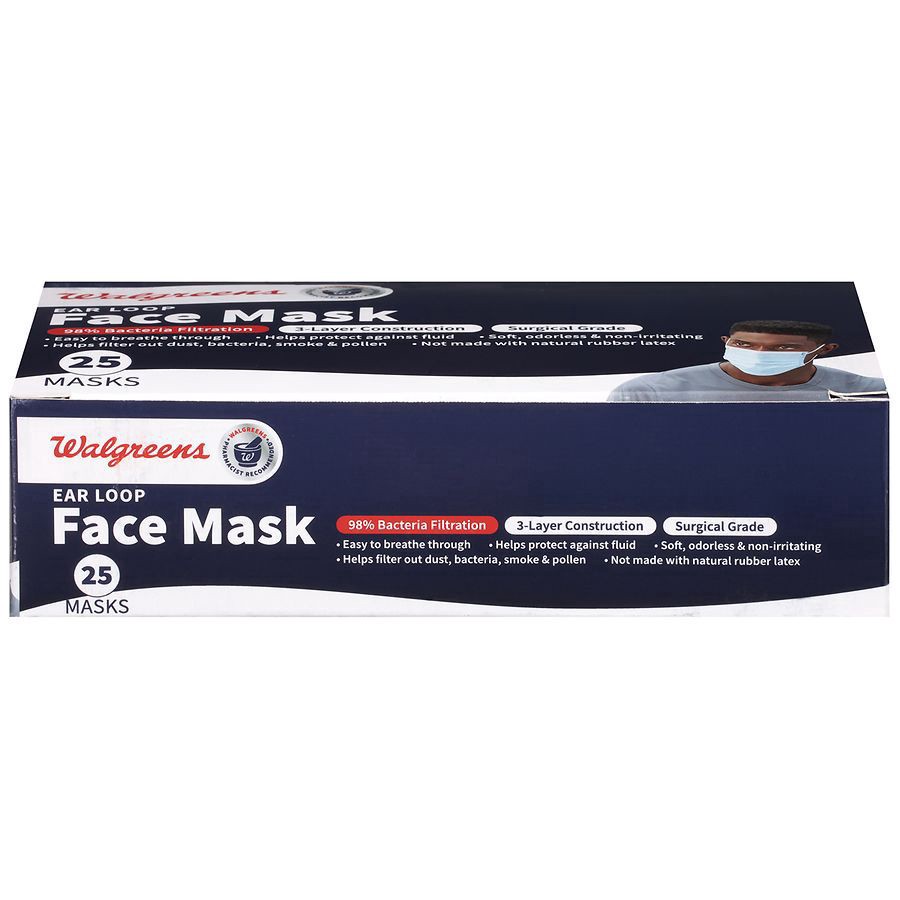 slide 1 of 5, Walgreens Surgical 3-Ply Ear Loop Face Mask, 25 ct