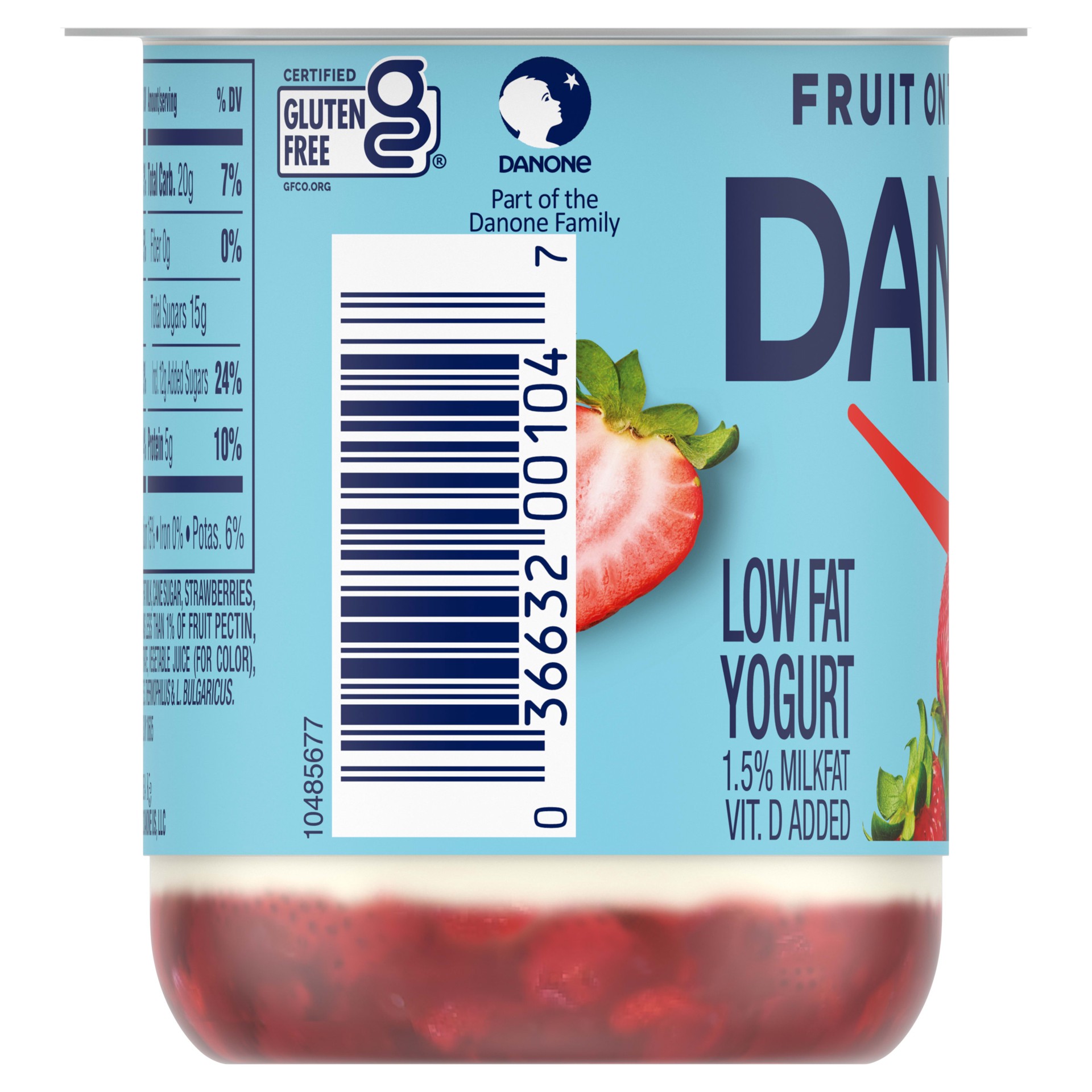 slide 2 of 5, Dannon Fruit on the Bottom Strawberry Low Fat Yogurt, Gluten Free Snacks with Real Strawberry Pieces, Good Source of Calcium and Vitamin D, 5.3 OZ Yogurt Container, 5.3 oz