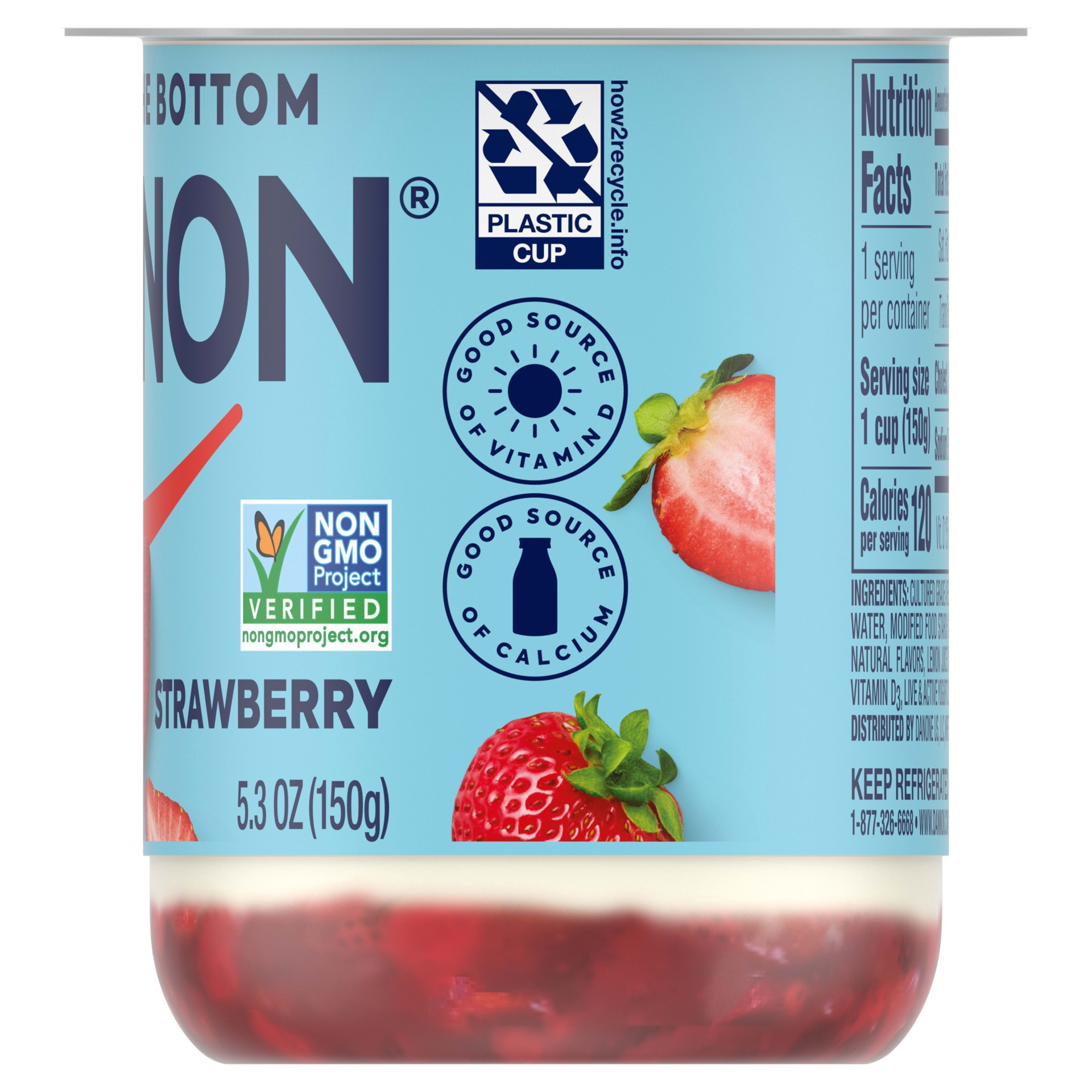 slide 5 of 5, Dannon Fruit on the Bottom Strawberry Low Fat Yogurt, Gluten Free Snacks with Real Strawberry Pieces, Good Source of Calcium and Vitamin D, 5.3 OZ Yogurt Container, 5.3 oz