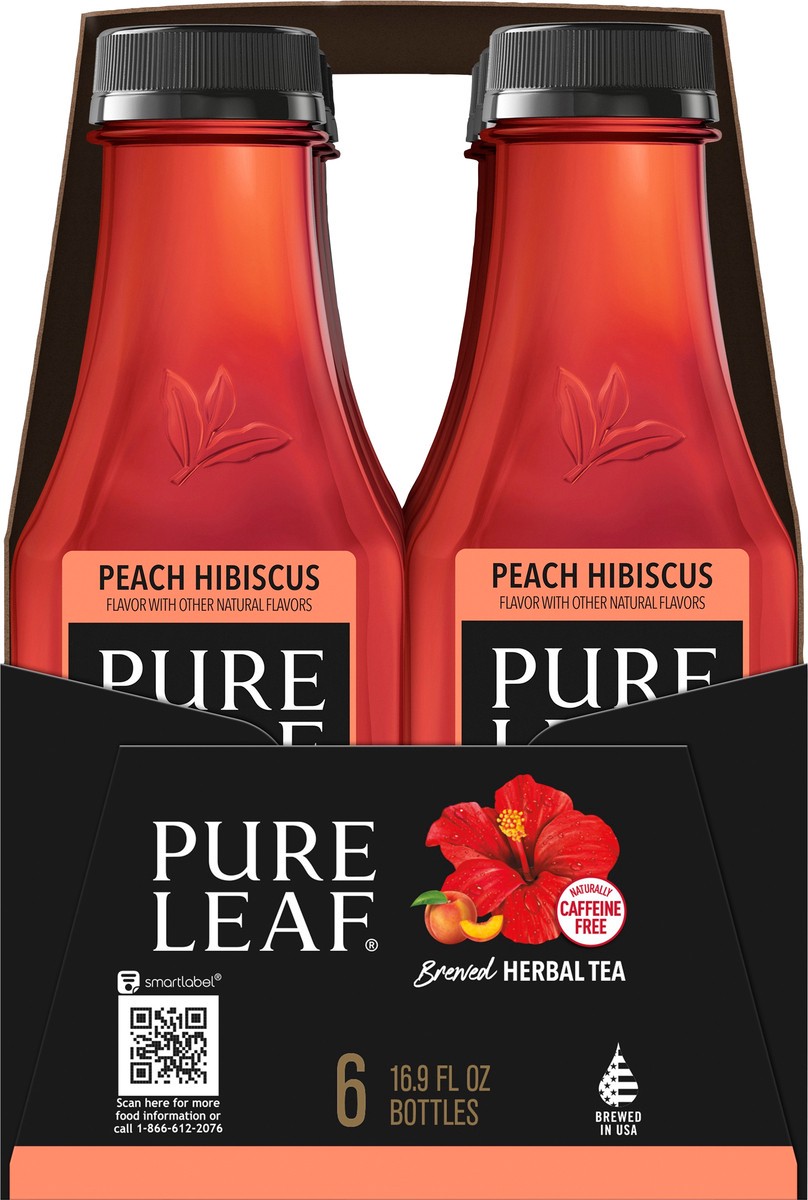 slide 2 of 7, Pure Leaf Peach Hibiscus Brewed Herbal Tea 6-16.9 fl oz Bottles, 6 ct