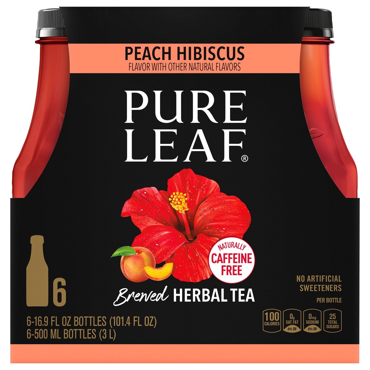 slide 1 of 7, Pure Leaf Peach Hibiscus Brewed Herbal Tea 6-16.9 fl oz Bottles, 6 ct