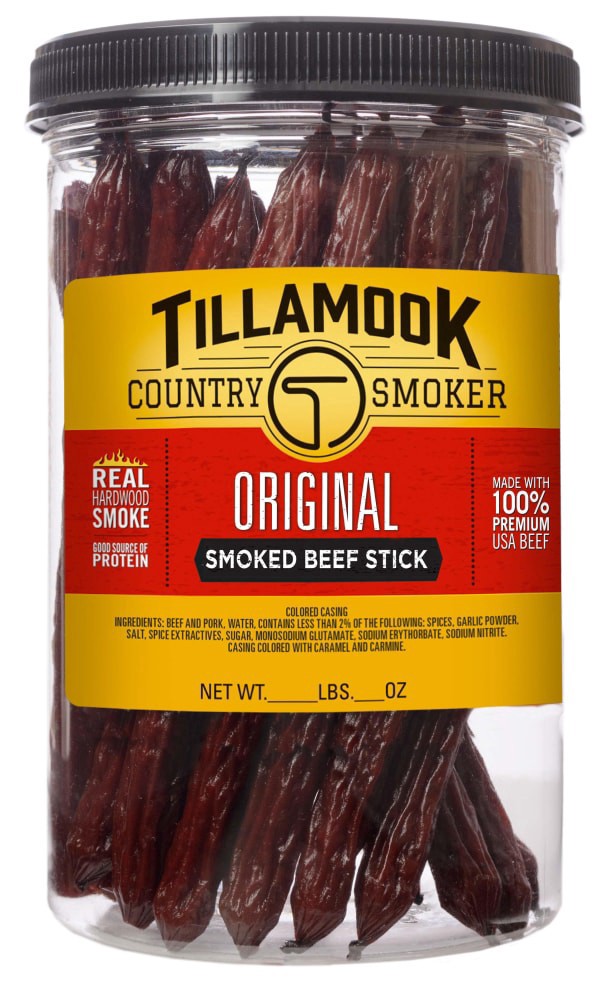 slide 1 of 2, Tillamook Country Smoker Beef Jerky Stick Canister, 20 ct