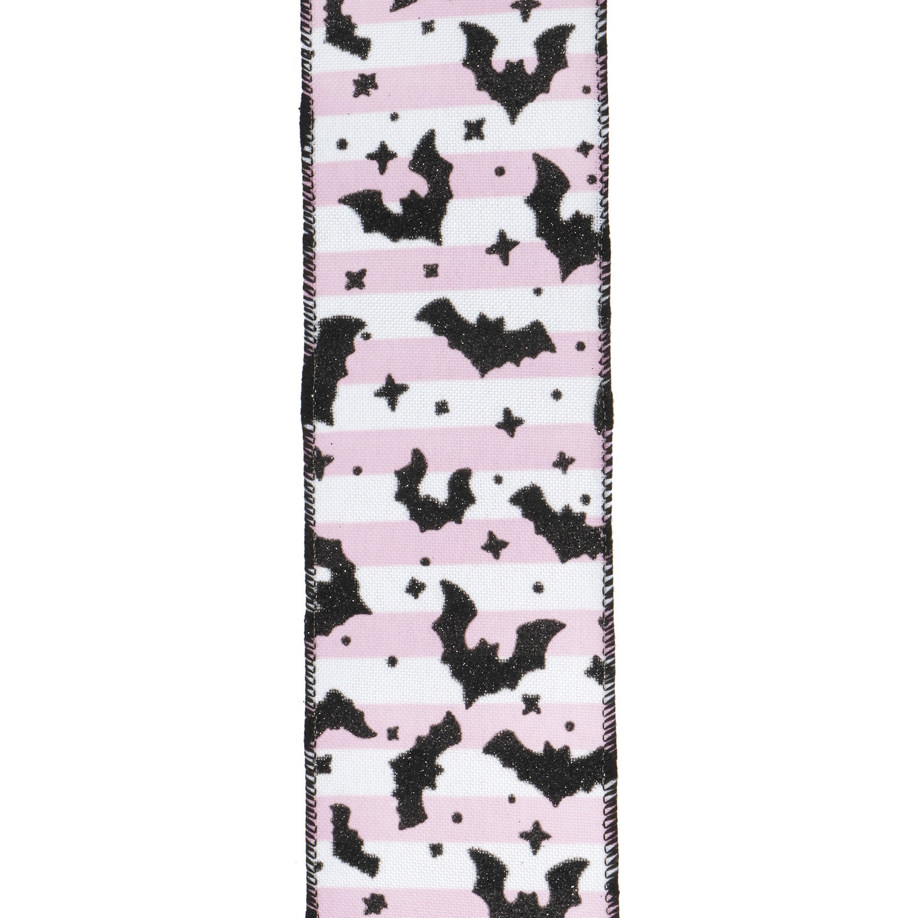 slide 2 of 3, 2.5" X 20ft. Glitter Bats On Pink Stripes Wired Ribbon By Celebrate It Halloween, 2.5 in x 6.6 yd