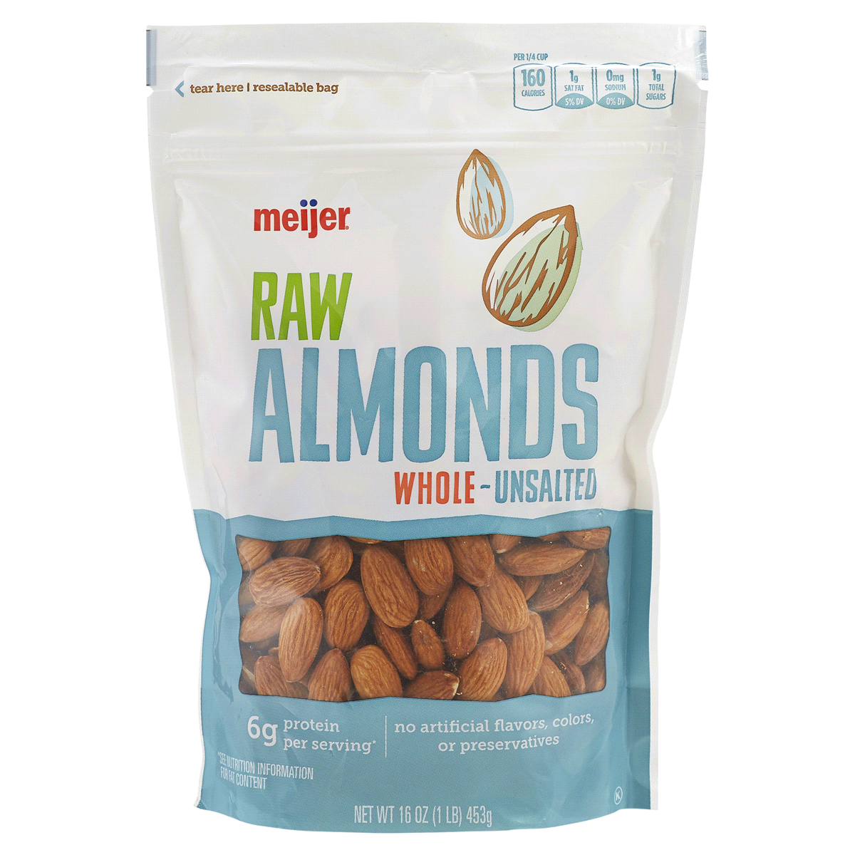 slide 1 of 29, Meijer Whole Unsalted Raw Roasted Almonds, 16 oz