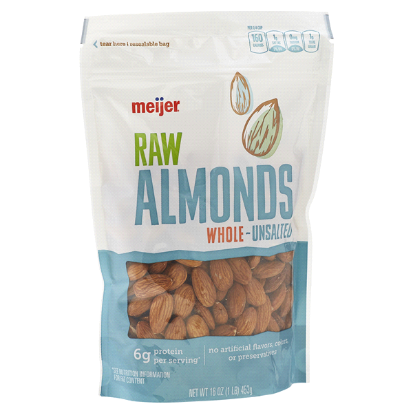 slide 7 of 29, Meijer Whole Unsalted Raw Roasted Almonds, 16 oz