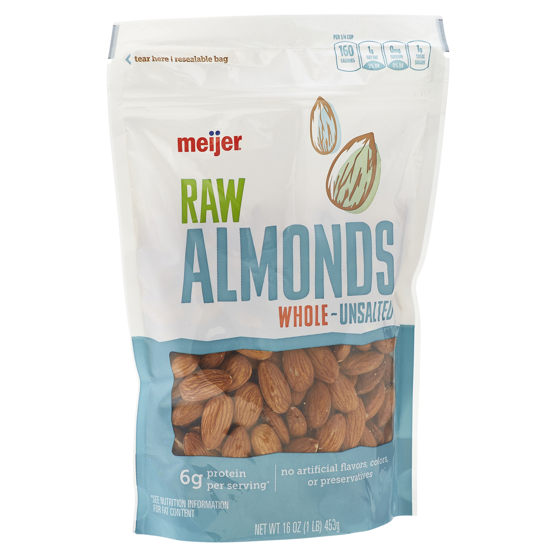 slide 6 of 29, Meijer Whole Unsalted Raw Roasted Almonds, 16 oz