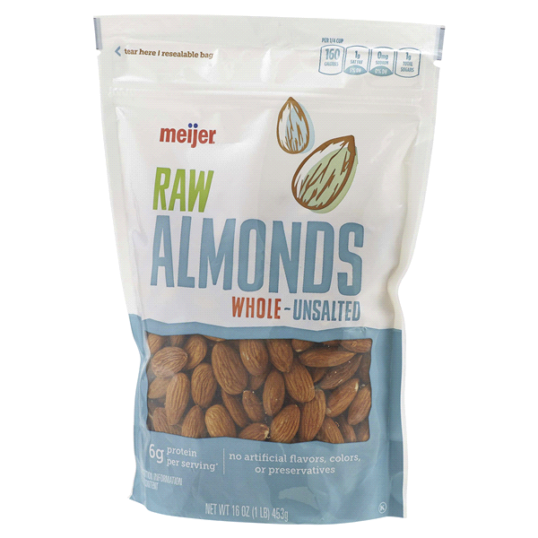 slide 22 of 29, Meijer Whole Unsalted Raw Roasted Almonds, 16 oz