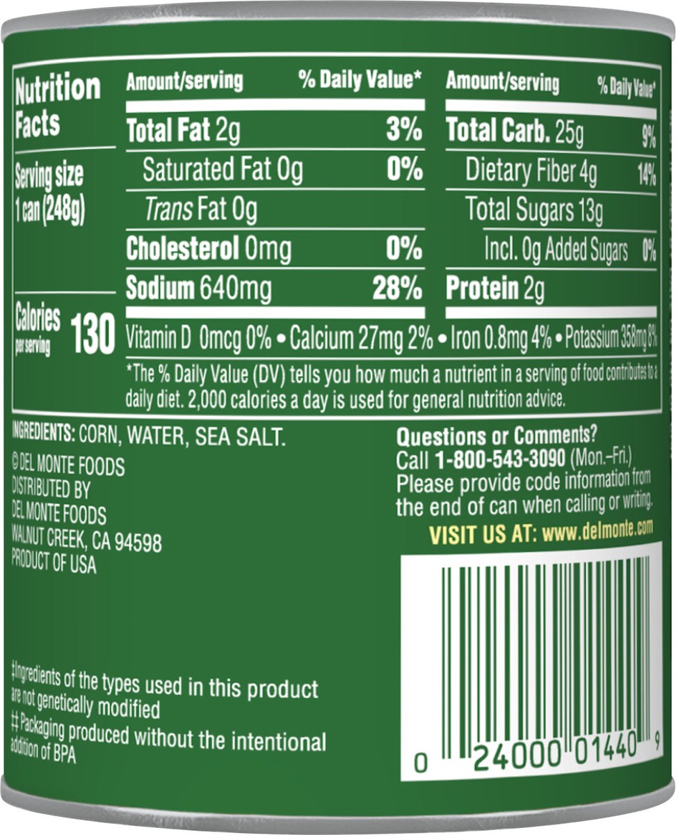 slide 4 of 4, Del Monte Fresh Cut Whole Golden Sweet Kernel Corn 8.75 oz Can, 8.75 oz