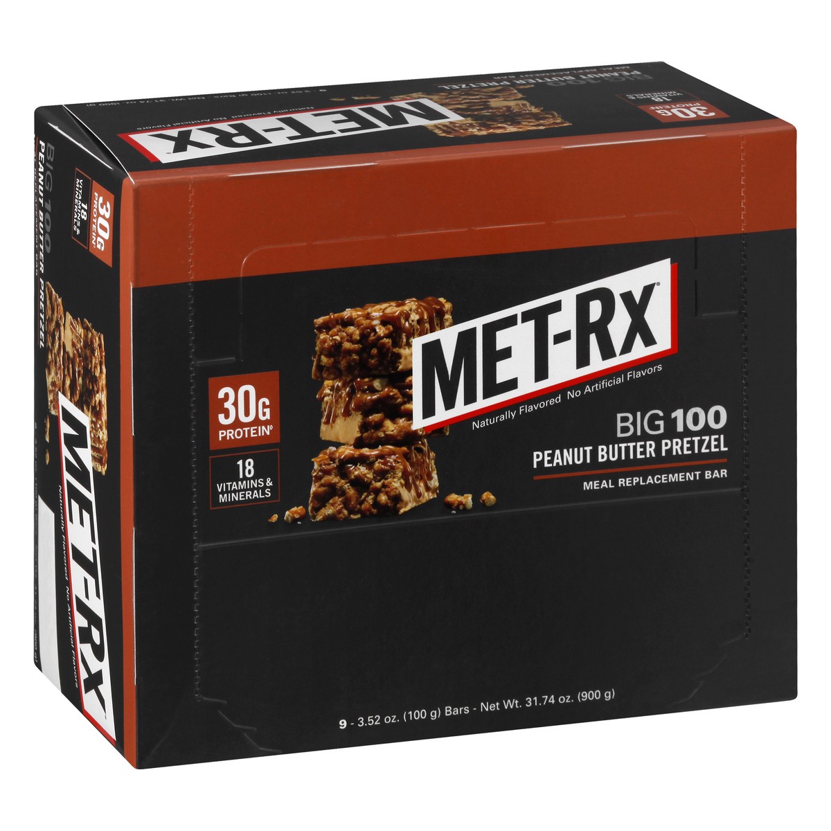 slide 2 of 9, MET-Rx Big 100 Peanut Butter Pretzel Meal Replacement Bar 9 ea, 9 ct