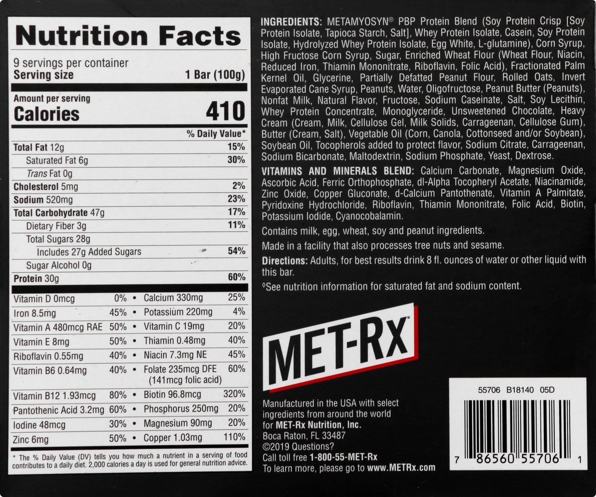 slide 5 of 9, MET-Rx Big 100 Peanut Butter Pretzel Meal Replacement Bar 9 ea, 9 ct