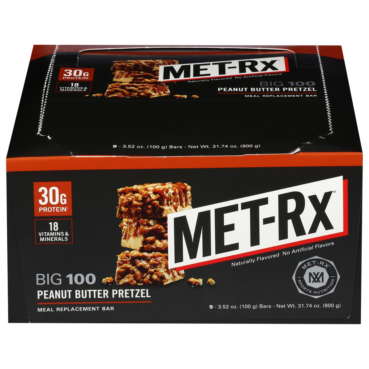 slide 1 of 9, MET-Rx Big 100 Peanut Butter Pretzel Meal Replacement Bars 9 - 3.5 oz Bars, 9 ct