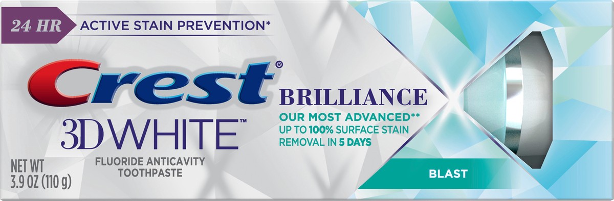 slide 4 of 4, Crest 3D White Brilliance Blast Fluoride Anticavity Toothpaste 3.9 oz Box, 3.9 oz