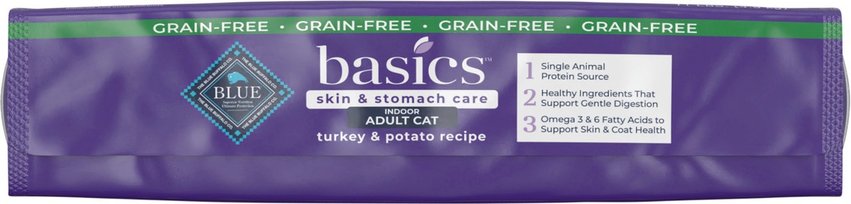 slide 4 of 12, Blue Buffalo Blue Basics Limited Ingredient Grain Free Turkey & Potato Indoor Adult Cat Food, 11 lb