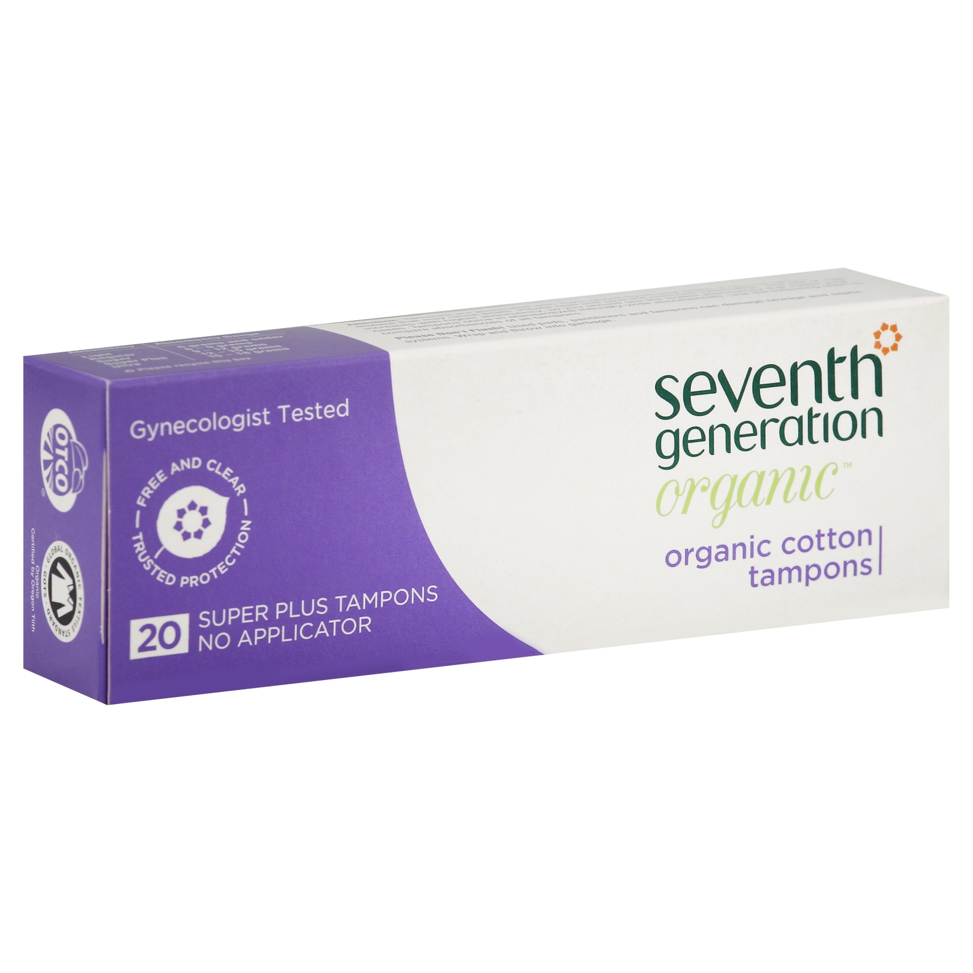 slide 1 of 6, Seventh Generation Tampons, Organic Cotton, No Applicator, Super Plus, 1 ct