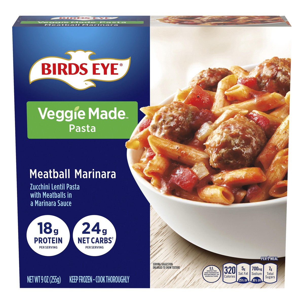 slide 1 of 11, Birds Eye Veggie Made Meatball Marinara Bowl with vegetable Pasta Frozen Meal, 9 oz