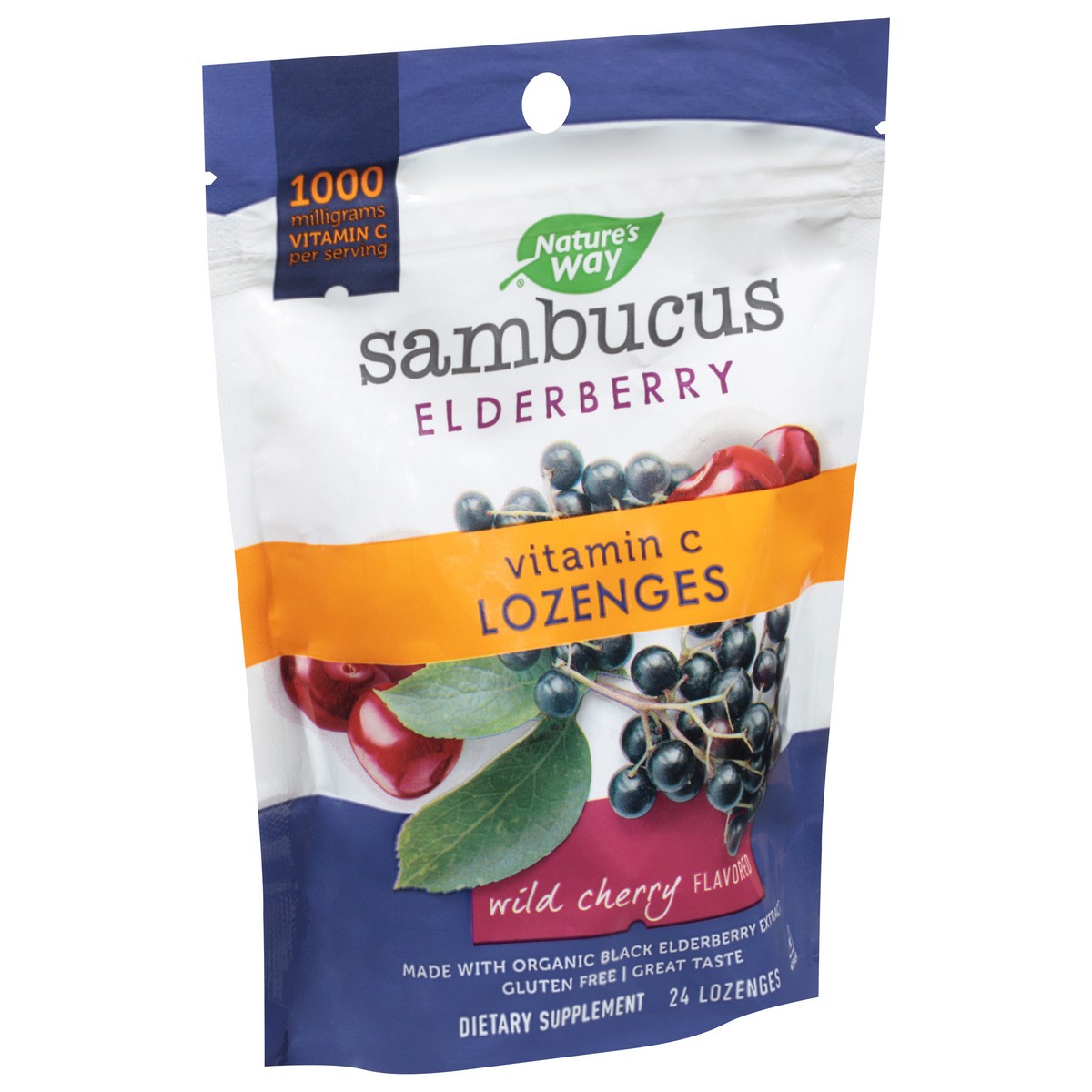 slide 7 of 9, Nature's Way Sambucus Elderberry Wild Cherry Flavored 1000 mg Vitamin C Lozenges 24 ea, 24 fl oz