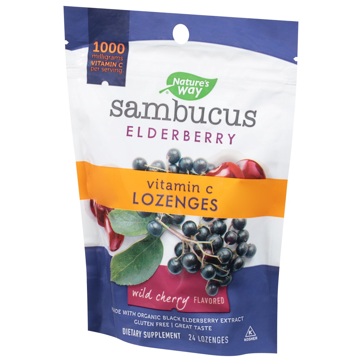 slide 4 of 9, Nature's Way Sambucus Elderberry Wild Cherry Flavored 1000 mg Vitamin C Lozenges 24 ea, 24 fl oz