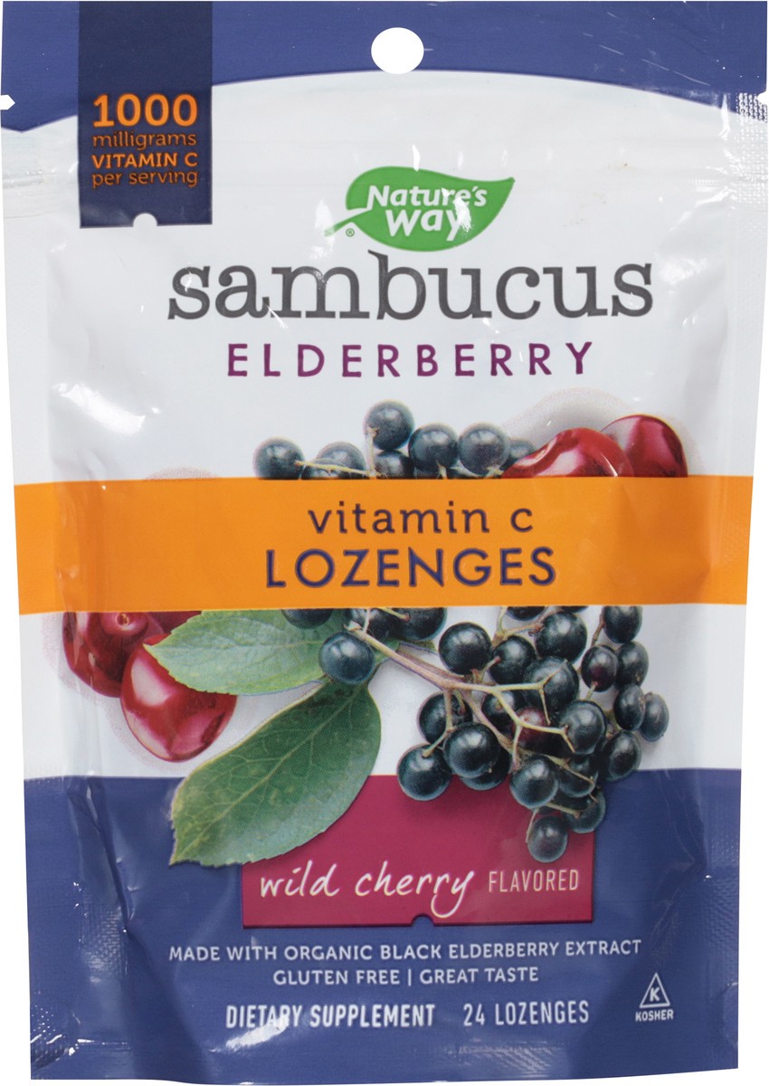 slide 3 of 9, Nature's Way Sambucus Elderberry Wild Cherry Flavored 1000 mg Vitamin C Lozenges 24 ea, 24 fl oz