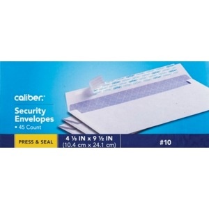 slide 1 of 1, Caliber Security Envelopes, 45 ct; 4 1/2 in x 9 1/2 in