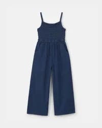 Oshkosh Girls Smocked Denim Wide-Leg Jumpsuit - Dark Wash - Size 4